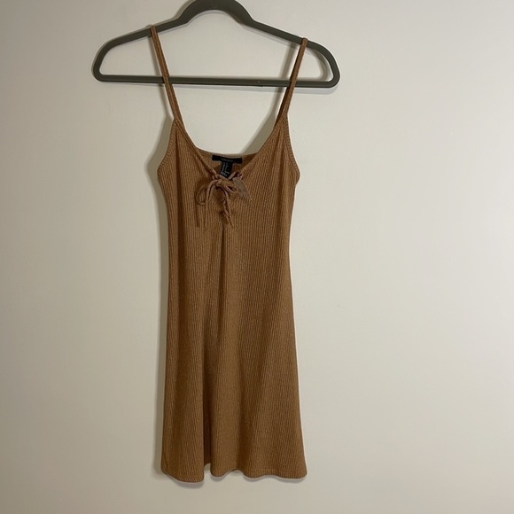 Forever 21 Dresses & Skirts - NWT F21 Ribbed Dress Small Camel Tan Tank Mini Lace Jersey Knit Stretch Babydoll